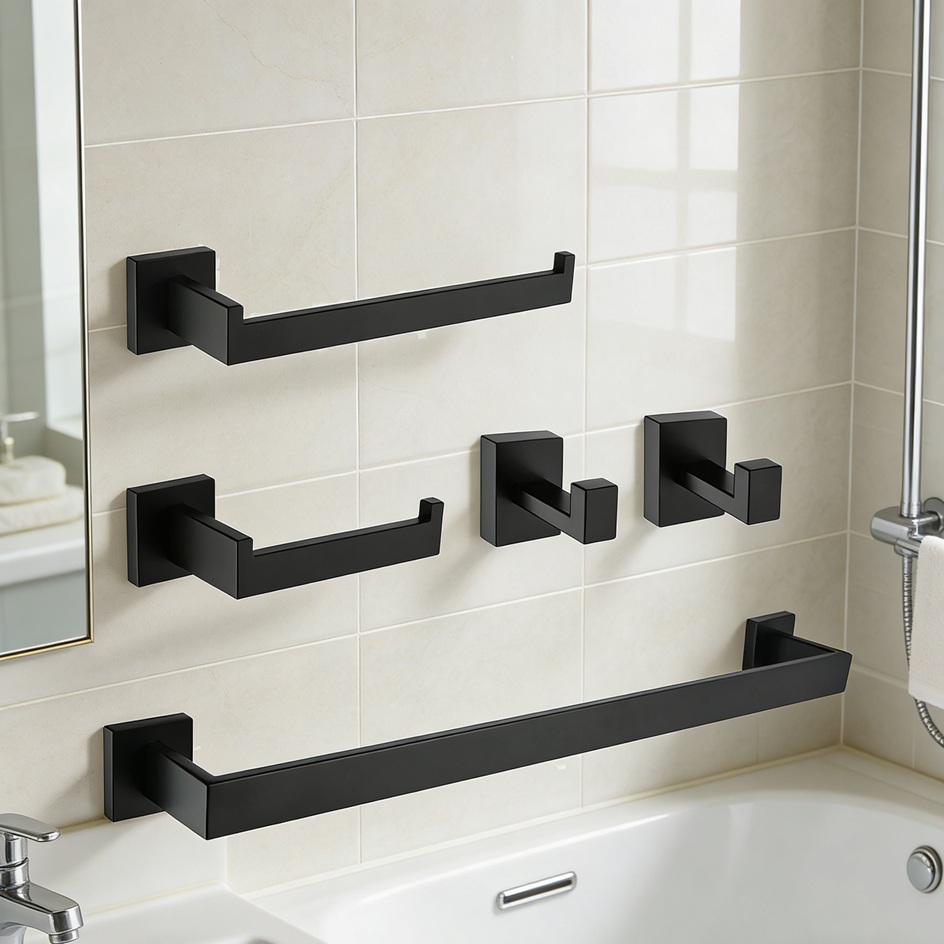 Wholesale Sanitary Ware Bathroom Fittings Towel Rack Hook Black Hardware Accessories
