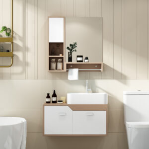 Solid Popular Wood Frame White Color with LED Mirror Bathroom Cabinets