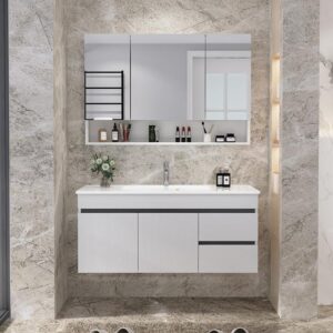 Bathroom Veneer Plywood Bath Ceramic Sink Bathroom Vanity Cabinet