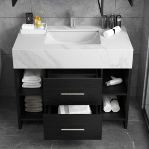 Popular Solid Wood Furniture Storage Cabinet with LED Mirror Bathroom Vanity