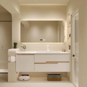 High Quality LED Mirror with Two Sink Wash Basin Bathroom Vanity Cabinet