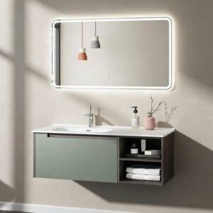 High Quality Slab Counter LED Mirror Backlit Sanitary Ware Cabinet Sink Bathroom Vanity