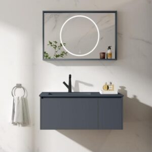 Modern Black Color Bathroom Cabinet Wall Hung Small Compact Unit Vanity