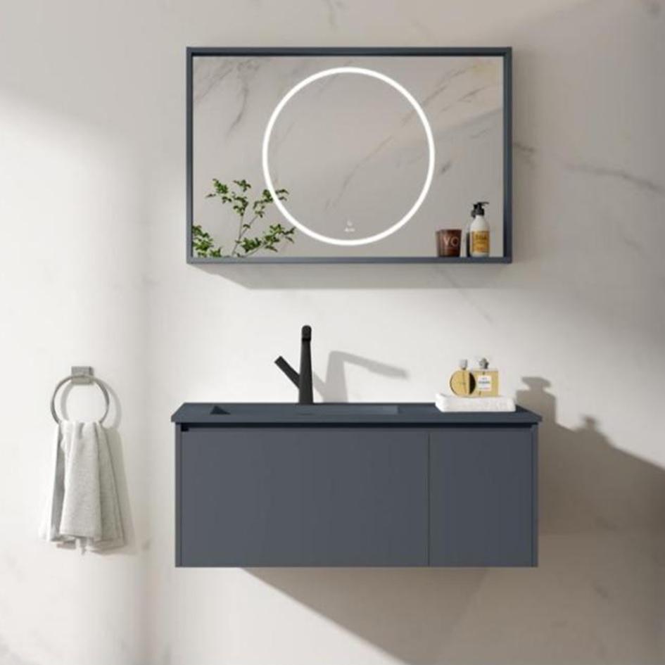 Modern Black Color Bathroom Cabinet Wall Hung Small Compact Unit Vanity