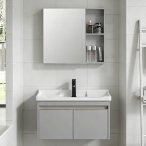 Customize Wooden Plywood Wall Hung Vanity Basin Mirror Faucet Bathroom Cabinet