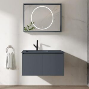 Large Wall Hung Sink LED Mirror Wooden Bathroom Cabinet Unit Vanity