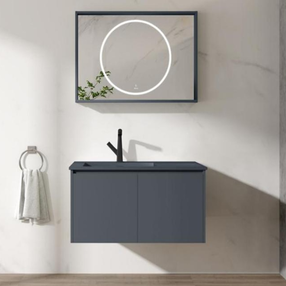 Large Wall Hung Sink LED Mirror Wooden Bathroom Cabinet Unit Vanity