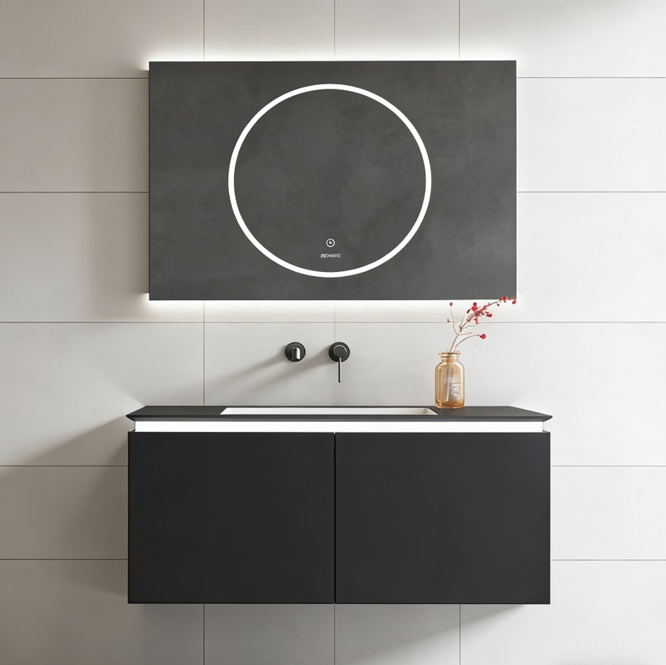 Wholesale Rectangle LED Mirror MDF Wall Hung White Bathroom Cabinet Vanity