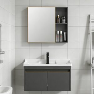 Popular MDF Sanitary Ware Wall Hung Bathroom Vanity Storage Wood Cabinet