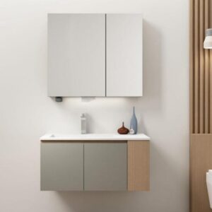 Wholesale Modern Design Wall Hung Side Cabinet Storage Round Mirror Bathroom Vanity