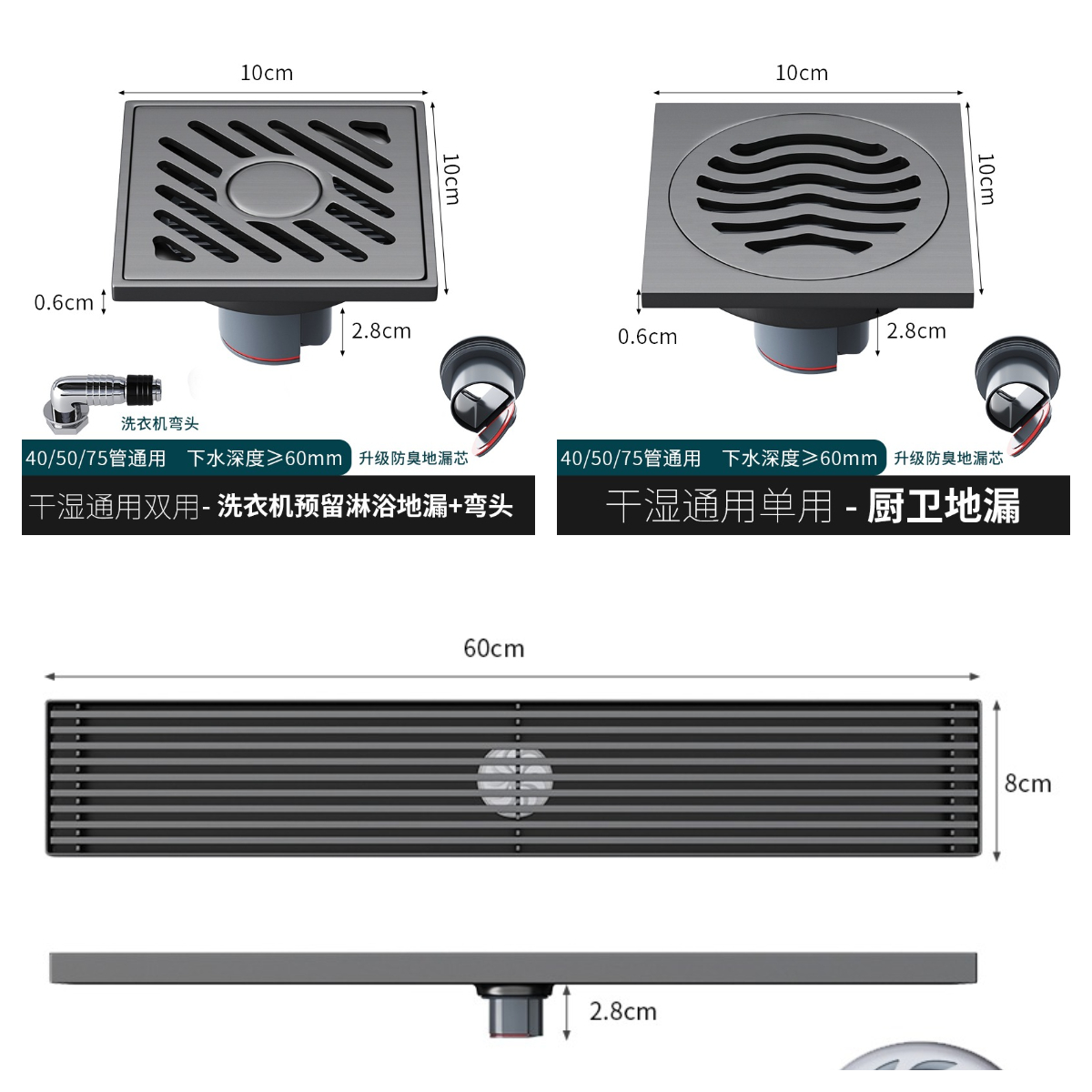 Stainless Steel Bathroom Garage Floor Shower Cover Water Drainage Floor Drain